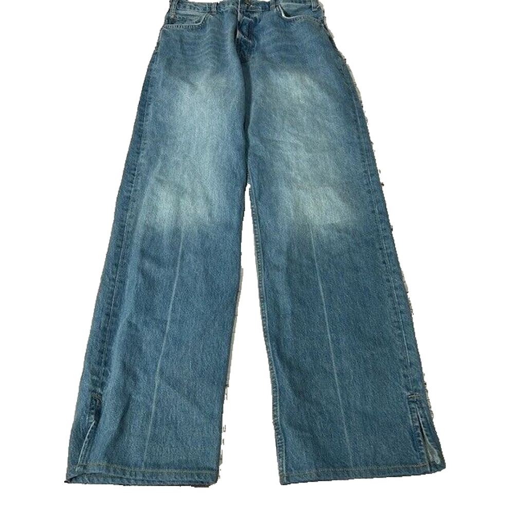 Anine Bing‎ Womens Roy Jeans Nordic Blue Button Fly Split Hem Flare Leg Size 31